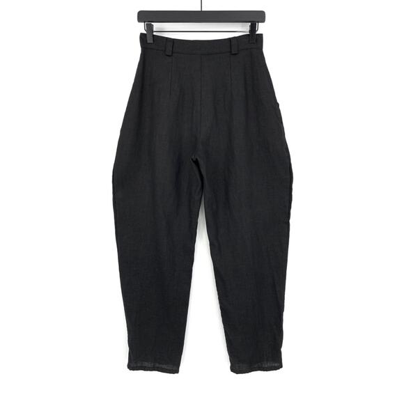 HANDMADE LINEN STUDIO Ginger High Waist Tapered Linen Pant Black - Picture 8 of 9